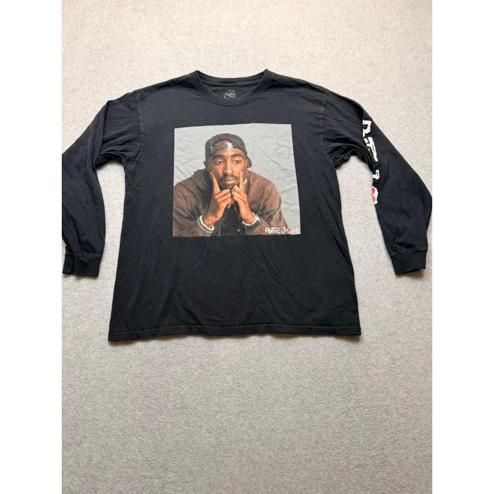Poetic Justice Tupac Shakur Graphic Long Sleeve Shirt Black Mens Large Hip Hop